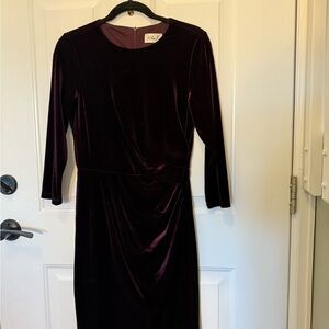 Eliza J Long Sleeve Velvet Dress in Deep Purple